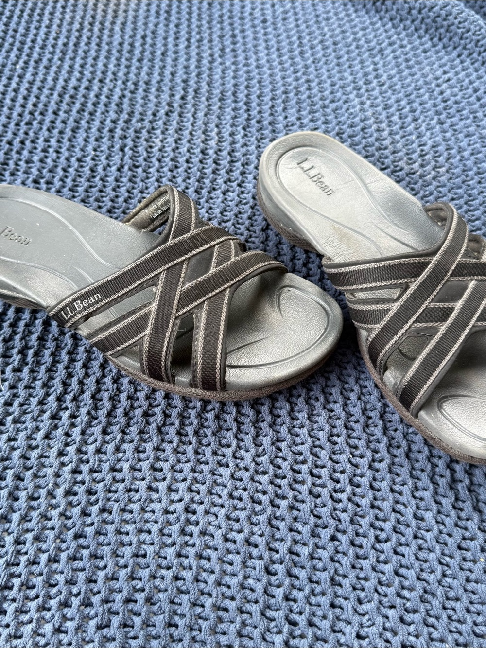 LL Bean Slides Womens Size 7 Black Boothbay Sandal Outdoor Slip On Casual Beach‎